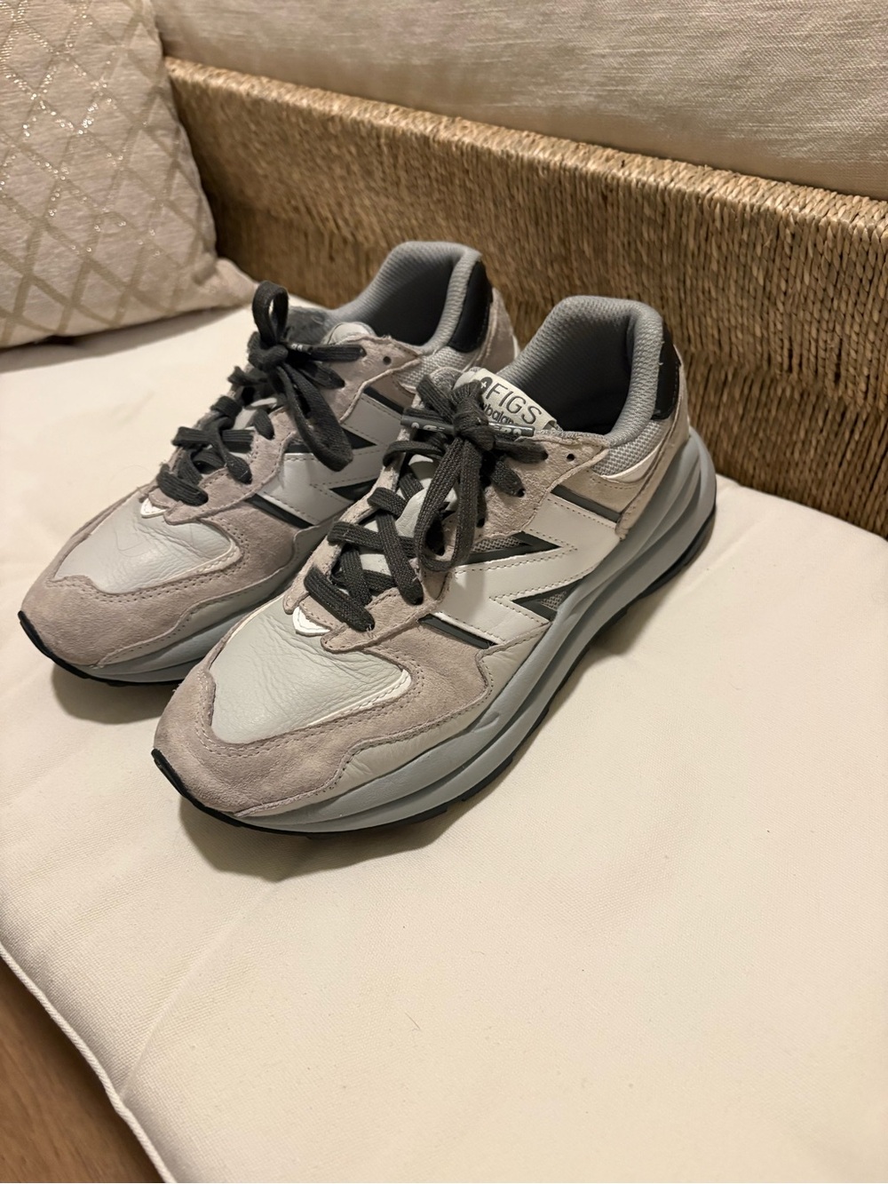 New Balance Gray & White Suede Leather Sneakers